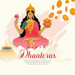 Happy Dhanteras and Dhanatrayodashi with Diwali celebration Social Media Post Template Banner