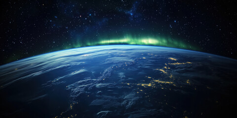 Fototapeta premium breathtaking view of Earth showcasing aurora borealis from space, highlighting natural beauty
