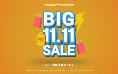 Obraz premium big 11.11 sale text effect 3d colorful vector for social media sales or advertising
