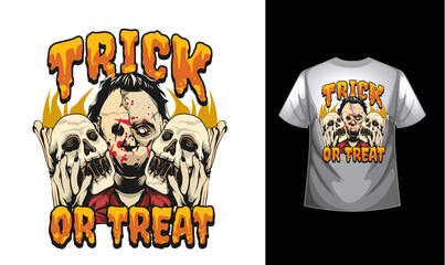 Halloween Mascot T-shirt design costume template with Pumpkin and skull. Happy Halloween scary trendy vector t-shirt design. a Halloween-themed t-shirt design