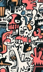 Colorful abstract doodle art with faces.