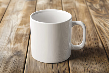 white coffee mug mockup on a wooden table