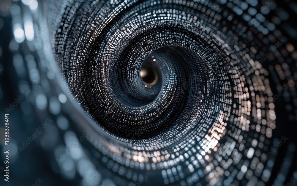 Poster abstract digital vortex with blurry background - technology and data concept.