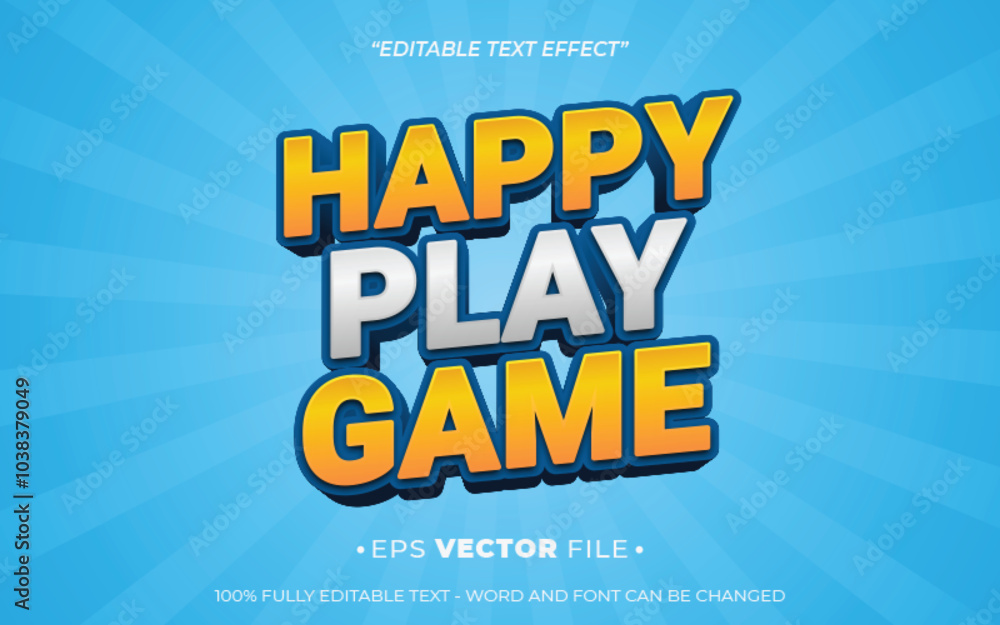 Poster happy play game text effect editable vector 3d for game