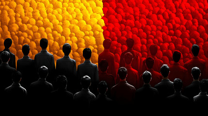 Obraz premium Silhouettes of People Facing Two Different Colors.