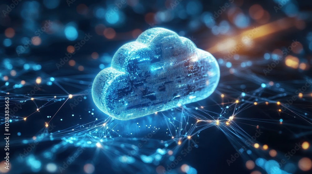 Poster a white cloud is connected with a network cable in this cloud computing technology concept backgroun