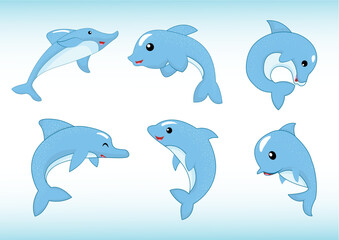 Fototapeta premium Cartoon Dolphin Collection: Cute Marine Mammals