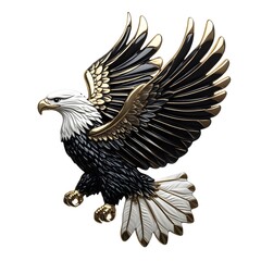 Fototapeta premium Majestic eagle in flight: detailed gold and black metal art sculpture