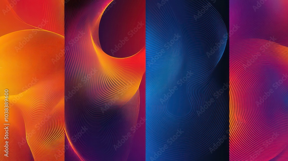 Aufkleber abstract background with four vertical panels, each with a different color scheme and swirling patte