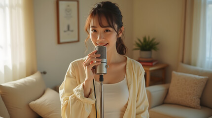 A musician in a cosy room, relaxing song