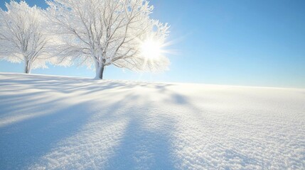 Obraz premium Frozen Serenity - Spectacular Ice Age Landscape at Dawn with Pristine Snow Covered Terrain, Tranquil Winter Morning Photography, Ultra-Detailed Scenery