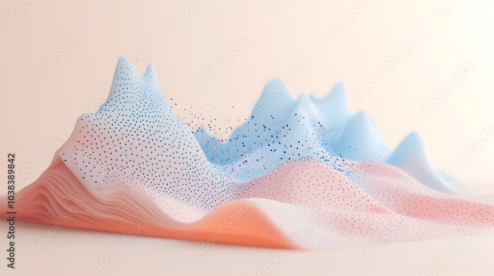 Poster pastel hued 3d scatter plot visualization on minimalist beige background