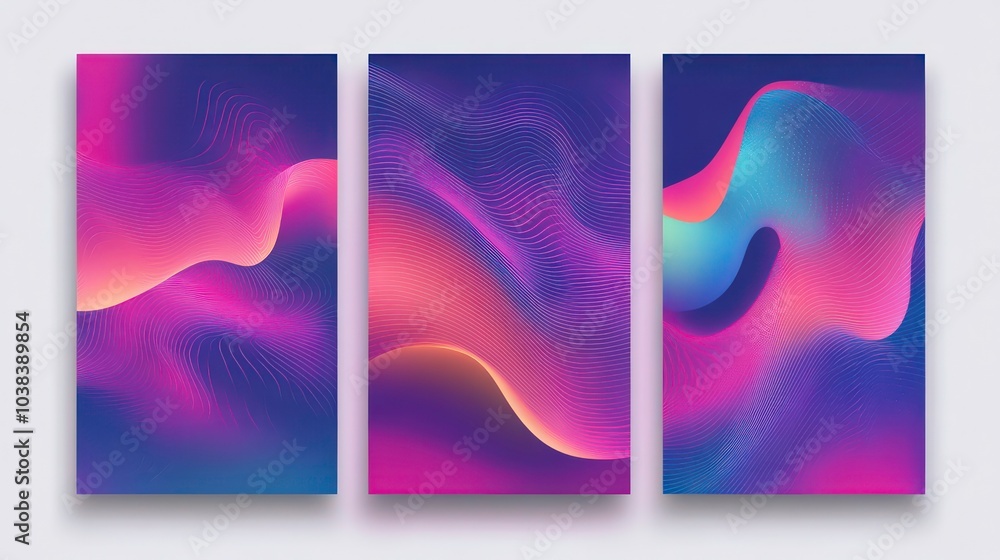 Poster abstract colorful gradient backgrounds with wavy lines.