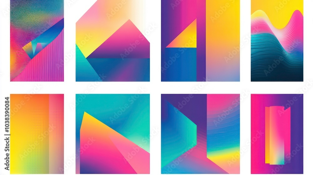 Poster abstract geometric shapes and gradients in vibrant colors create a modern and dynamic visual.