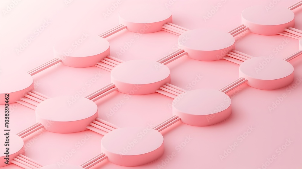 Poster smooth pastel 3d flow chart design on centered pink background