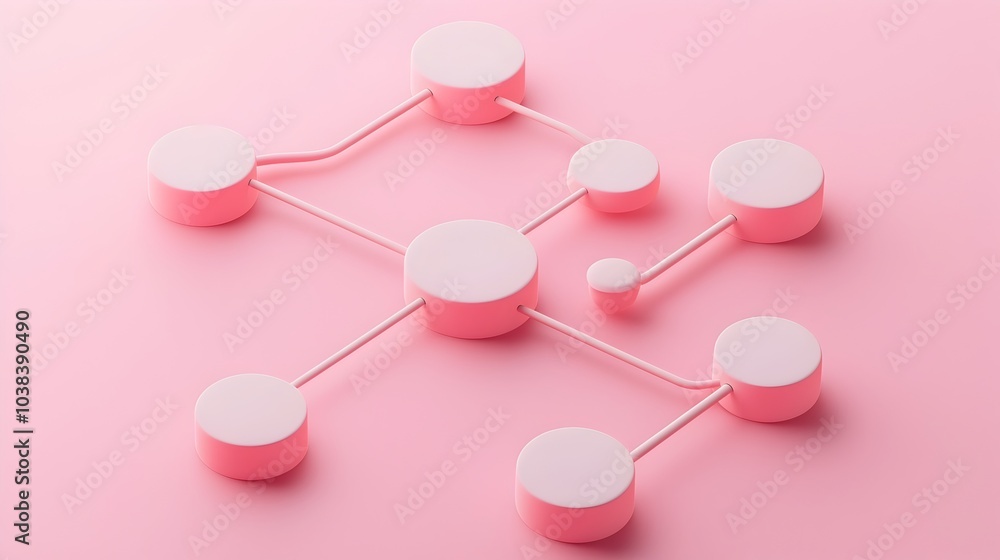 Poster pastel 3d flow chart with smooth lines on pink background