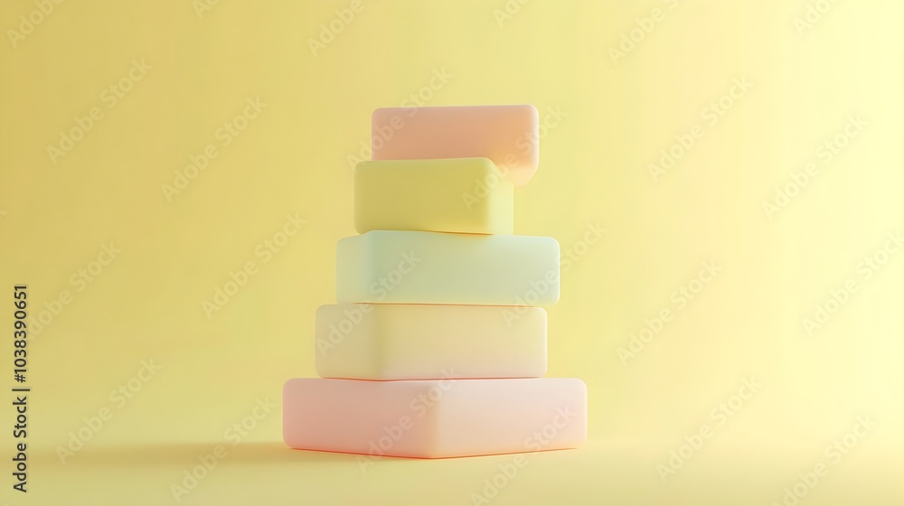Poster pastel 3d stacked area chart floating on soft yellow background