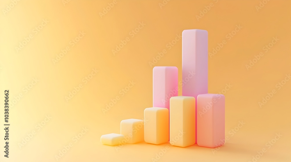 Poster pastel 3d stacked area chart floating on soft yellow background