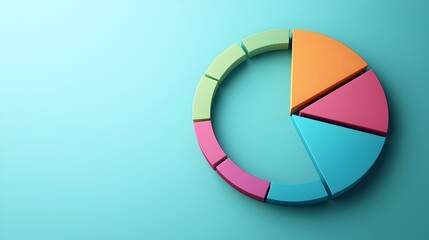 Fototapeta premium Vibrant 3D Circular Data Visualization with Rounded Segments on Pastel Teal Background