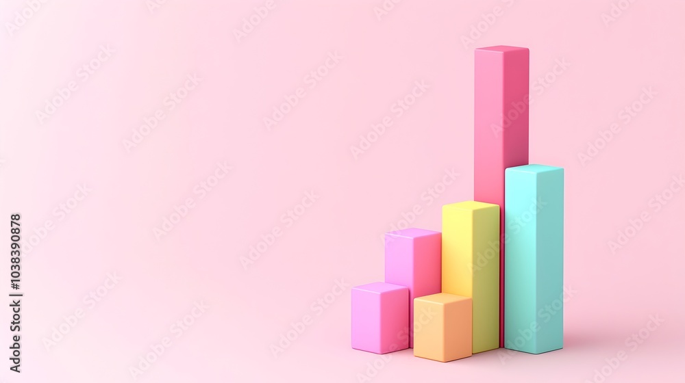 Aufkleber minimalist pastel 3d bar chart floating on light pink background with ample copy space