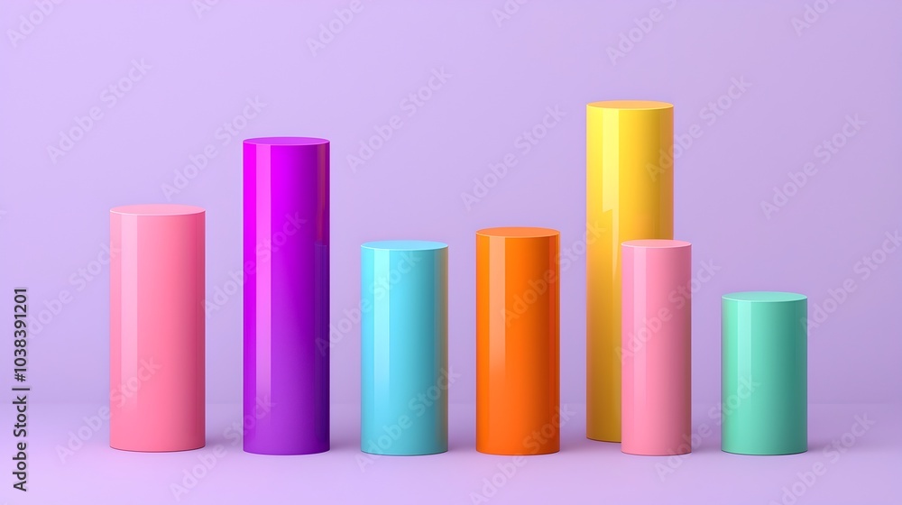Poster pastel colored 3d bar graph with rounded edges against lavender background
