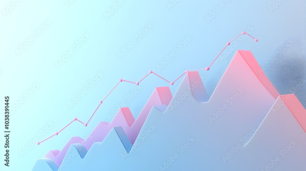 Poster pastel gradient 3d line chart with minimalist data visualization on light blue background