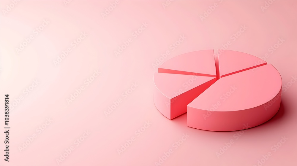 Poster elegant 3d pie chart on pastel coral background for creative data visualization
