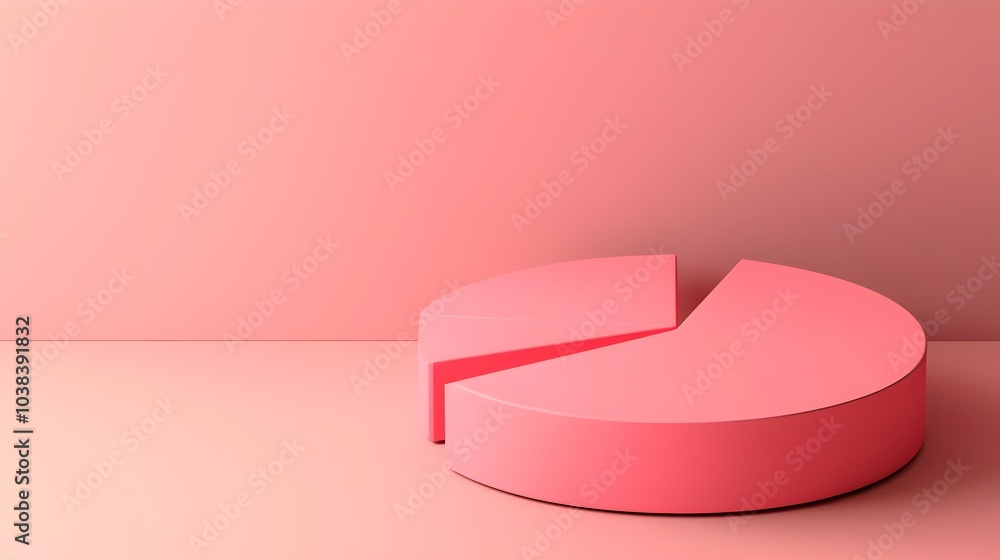 Poster pastel coral 3d pie chart with subtle shadows isolated on background