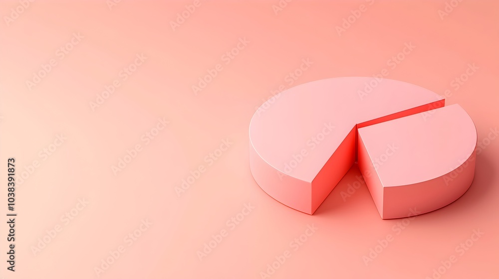 Poster 3d pie chart with subtle shadows on pastel coral background offering ample space for text