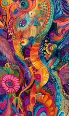 Abstract floral pattern in vibrant colors.