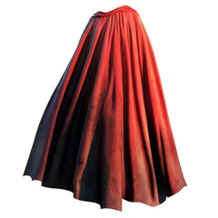 Majestic red cape floating in mid-air against a white background