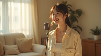 A musician in a cosy room, relaxing song