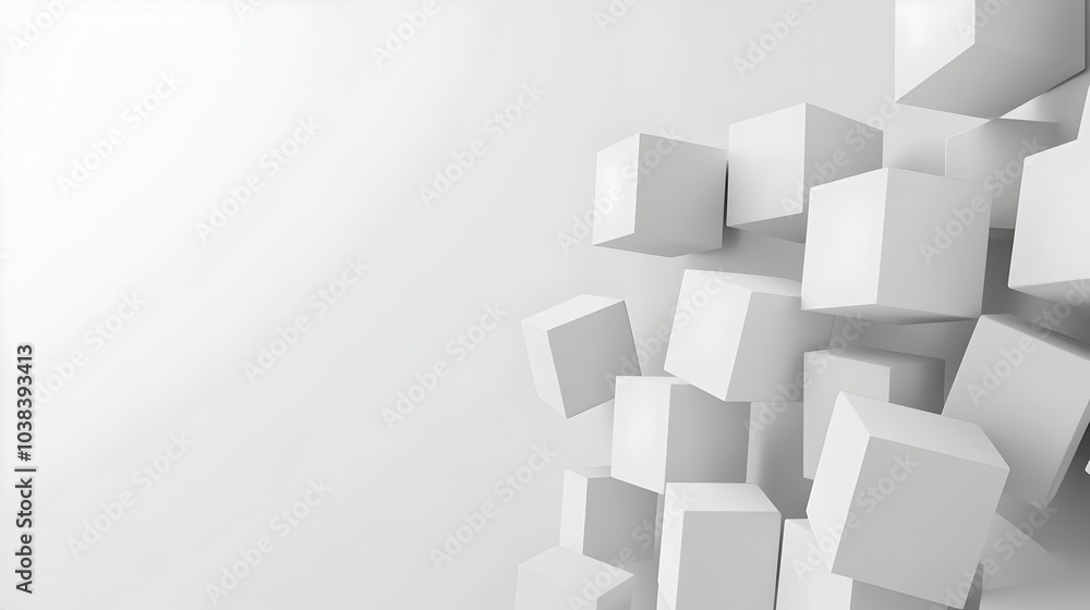 Poster abstract 3d cubes in soft grey tones on light background with copyspace