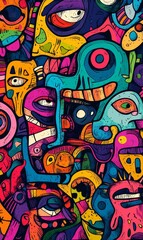 Abstract colorful psychedelic art with eyes.