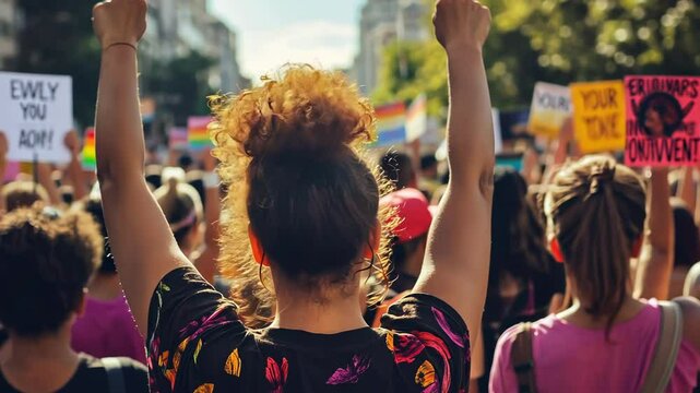 Protest Rally with Raised Fists
