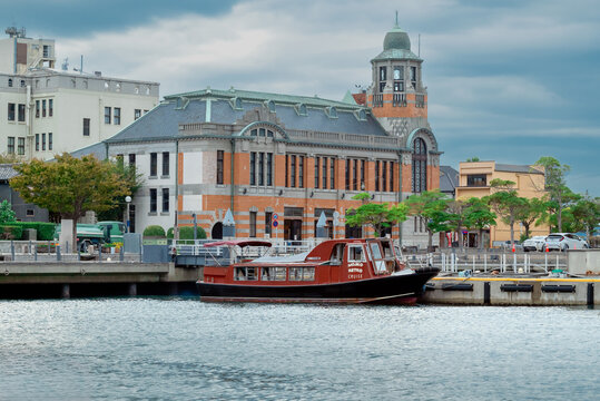 Parked Mojiko Retro cruise boat in Kitakyushu, Fukuoka, Japan