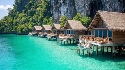 Serene Tropical Resort Over Water with Crystal Clear Sea