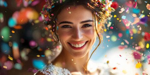 portrait of  a bride with confetti, ai generated.