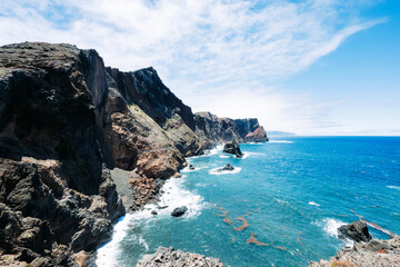 ocean, sea, waves, bay, blue sky and water, magnificent coastline landscape of Atlantic island