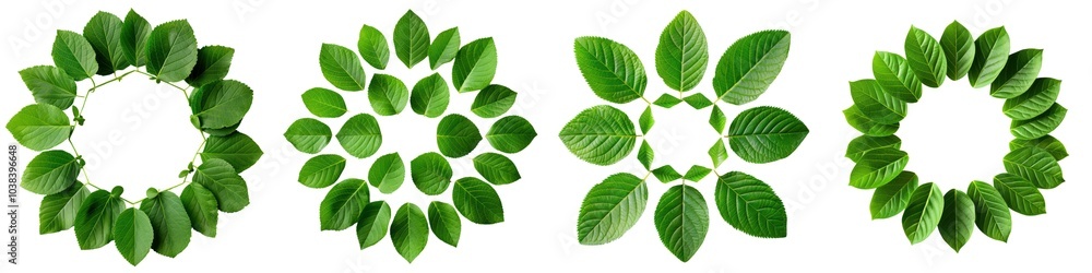 Aufkleber leaves arranged in circular patterns on a white isolated background.