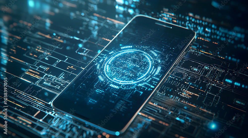 Poster secure digital communication displayed on futuristic mobile phone screen