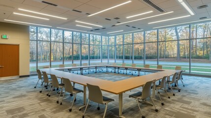 Fototapeta premium Modern Conference Room with Natural Light and Spacious Layout