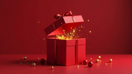 glowing gift box surrounded festive ornaments, representing the excitement and magic of holiday surprises