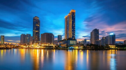 Naklejka premium Stunning Night Skyline of a Vibrant Cityscape