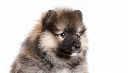 Obraz premium キースホンドの子犬のポートレート（Keeshond puppy portrait on white background） 