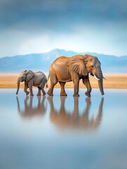 Fototapeta premium Elephants Walking Across the African Savanna
