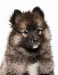 Obraz premium キースホンドの子犬のポートレート（Keeshond puppy portrait on white background） 