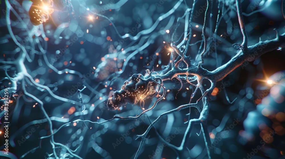 Poster abstract neural network with glowing nodes