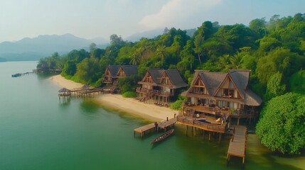 Obraz premium Serene Tropical Beachfront Villas Nestled Among Trees