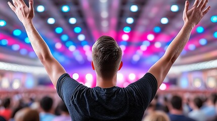 Fototapeta premium Energetic Live Performance at a Packed Music Venue